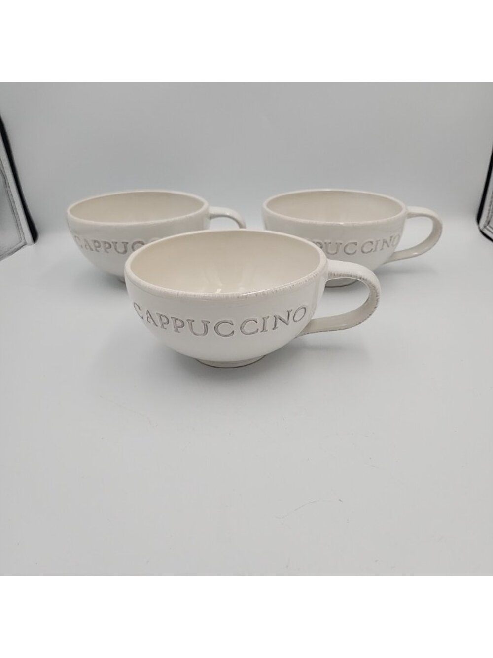 Set of 3 Pottery Barn Oversized CAPPUCCINO Ivory Stoneware Mug Handle 5.5x3"